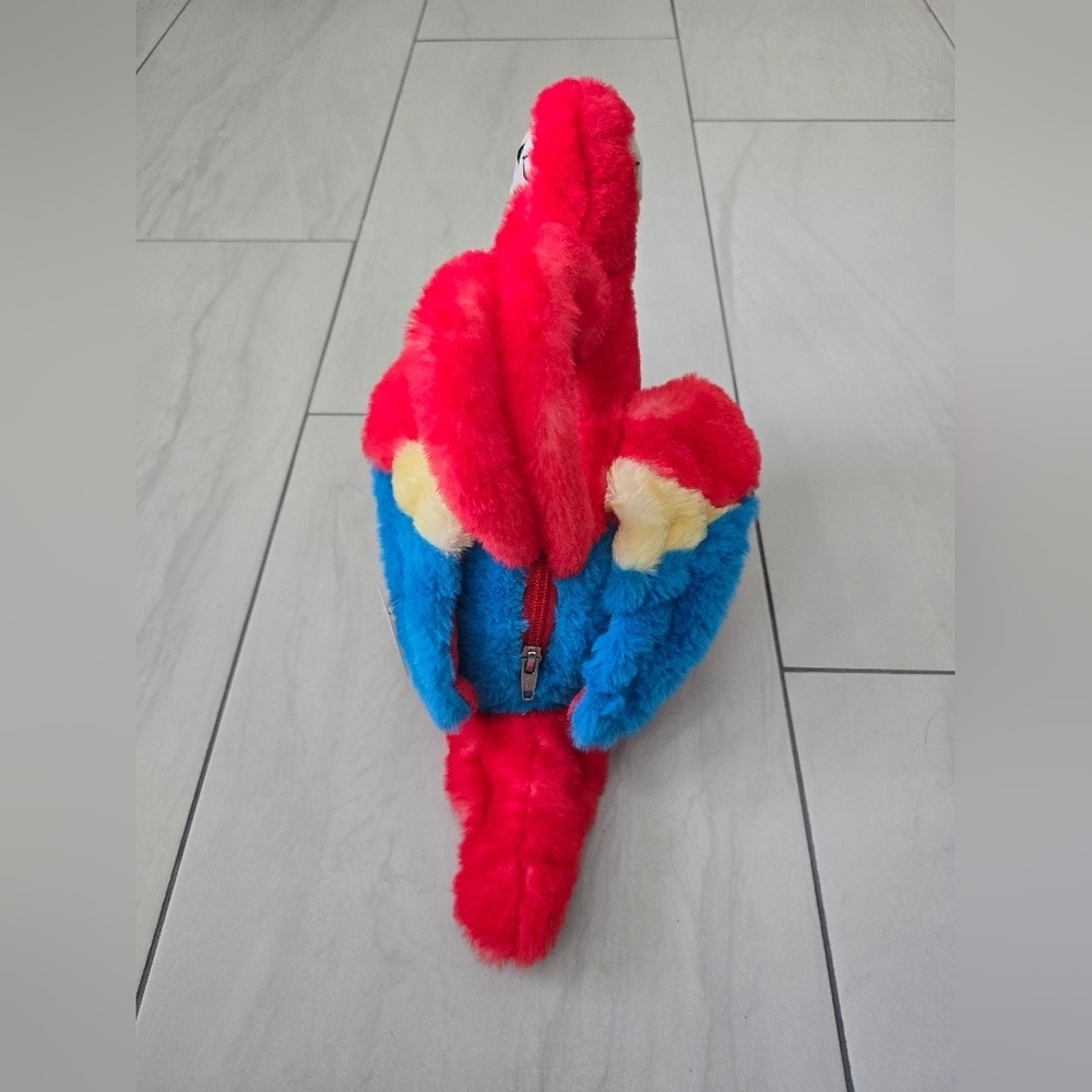 Vibrant Red Plush Parrot Stuffed Animal PURSE - Picture 4 of 7